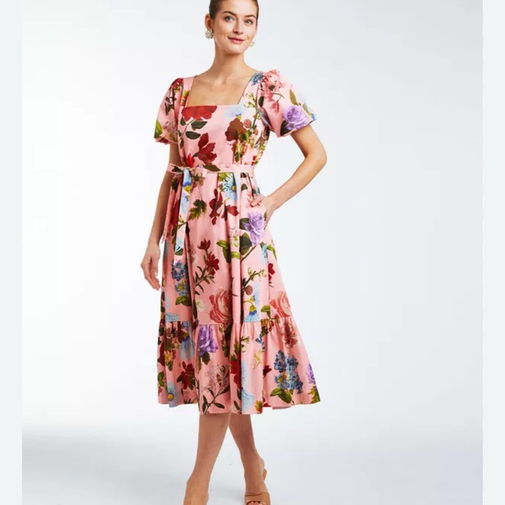 Mestiza- Pink Chicken Pink Wrap Midi Sundress